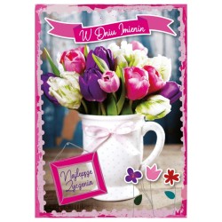 817889 KARNET KARTKA W DNIU IMIENIN TULIPANY W FLAKONIE ARMIN STYLE