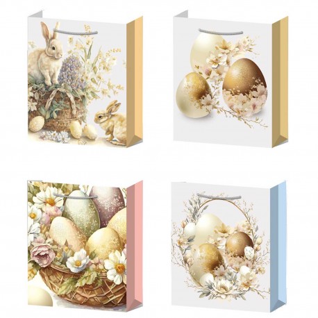 463280 WK TOREBKA TORBA PREZENTOWA WIELKANOC MIX WZORÓW 32x26x10cm