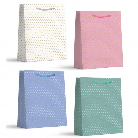 462092 WK TOREBKA TORBA PREZENTOWA PASTELOWA W GROSZKI MIX KOLOR 14x12x6cm