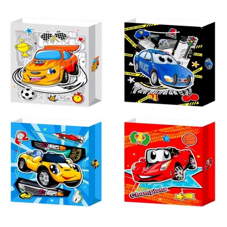 462740 WK TOREBKA TORBA PREZENTOWA SAMOCHODY MIX WZORÓW 42x30x20 cm