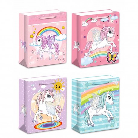 462702 WK TOREBKA TORBA PREZENTOWA JEDNOROŻCE MIX WZORÓW 32x26x20 cm