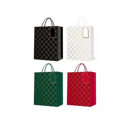 465178 WK TOREBKA TORBA PREZENTOWA POZŁACANA KARO MIX KOLOR 32x26x12 cm