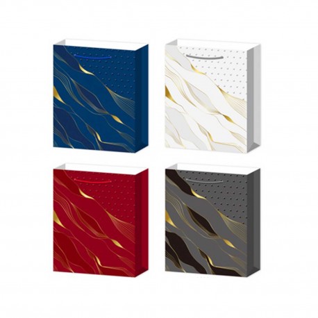 465314 WK TOREBKA TORBA PREZENTOWA ZŁOTE FALE MIX KOLOR 40x31x12cm