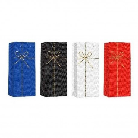 463297 WK TOREBKA TORBA PREZENTOWA BUTELKA Z KOKARDĄ MIX KOLOR 12x35x9 cm