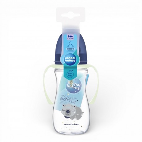 881662 CANPOL BUTELKA SZEROKA ANTYKOLKOWA ZE ŚWIECĄCYMI UCHWYTAMI EASYSTART 240ML SLEEPY KOALA