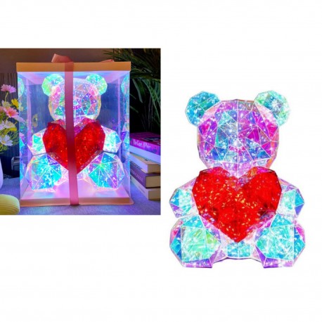 148272 MIŚ 25 CM LED W PUDEŁKU TRANSPARENTNY HOLOGRAFICZNY Z CZERWONYM SERCEM 7&7