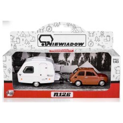 116054 AUTO METALOWE PRL FIAT 126P + PRZYCZEPA NIEWIADÓW KEMPING BRĄZOWY DAFFI