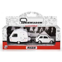 2116061 AUTO METALOWE PRL FIAT 126P + PRZYCZEPA NIEWIADÓW KEMPING BIAŁY DAFFI