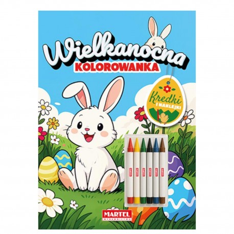 520866 KOLOROWANKA Z KREDKAMI ŚWIECOWYMI I NAKLEJKAMI. WIELKANOCNA KOLOROWANKA MARTEL