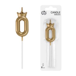 421962 ŚWIECZKA CYFERKA 0, Z KORONĄ, SZAMPAŃSKIE ZŁOTO, 6 CM GODAN