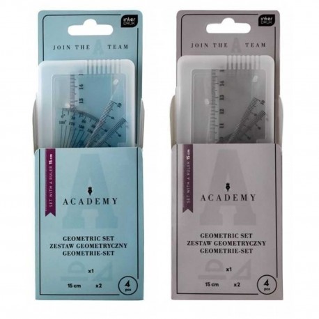 363336 ZESTAW GEOMETRYCZNY ACADEMY Z LINIJKĄ 15CM MIX PROMOCJA INTERDRUK