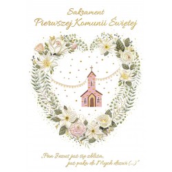 984182 KARNET KOMUNIA A5 Z KOPERTĄ ZŁOCONY RÓŻOWY KOŚCIÓŁEK HENRY