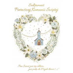 984199 KARNET KOMUNIA A5 Z KOPERTĄ ZŁOCONY BŁĘKITNY KOŚCIÓŁEK HENRY