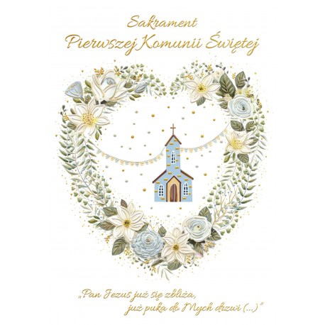 984199 KARNET KOMUNIA A5 Z KOPERTĄ ZŁOCONY BŁĘKITNY KOŚCIÓŁEK HENRY