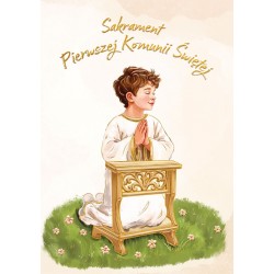 984069 KARNET KOMUNIA B6 Z KOPETĄ ZŁOCONY CHŁOPIEC NA KLĘCZNIKU HENRY