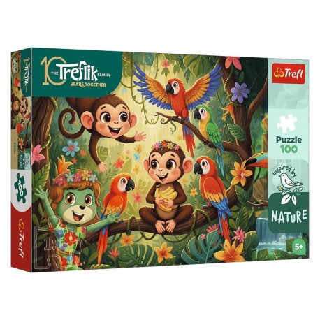 16570 TREFL PUZZLE 100 EL INSPIRED BY NATURE MAŁPKI I PRZYJACIELE