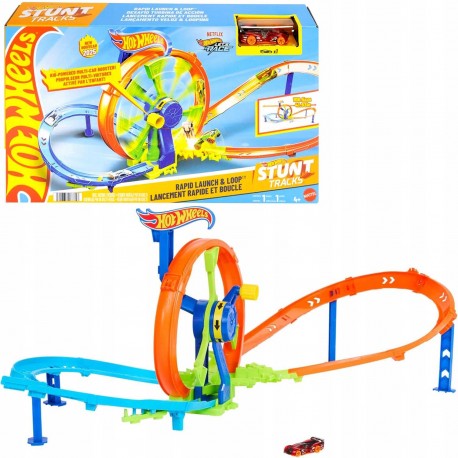 266357 HOT WHEELS STUNT TRACKS ZESTAW WYŚCIGOWA TURBO PĘTLA TOR SAMOCHODOWY + AUTO