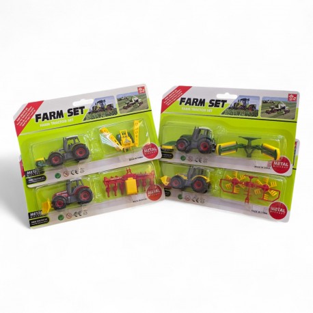 803667 METALOWY TRAKTOR Z MASZYNĄ ROLNICZĄ MIX WZORÓW BEST MS TOYS