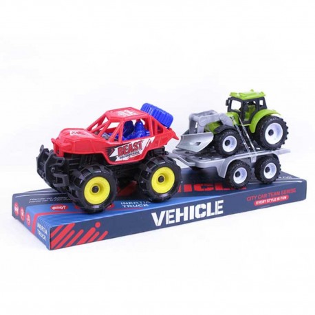 438118 JEEP SAMOCHÓD AUTO Z LAWETĄ I TRAKTOREM BIGTOYS