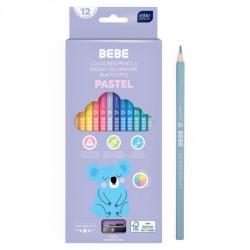 365477 BEBE KREDKI OŁÓWKOWE TRÓJKĄTNE Z TEMPERÓWKĄ 12 KOL. PASTEL INTERDRUK