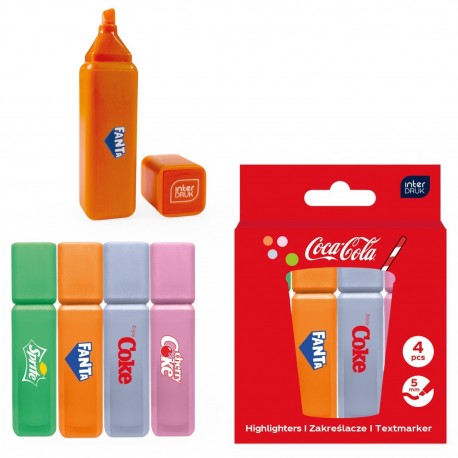 383099 ZAKREŚLACZE 4 KOLORY W PUDEŁKU COCA-COLA MIX 1 INTERDRUK