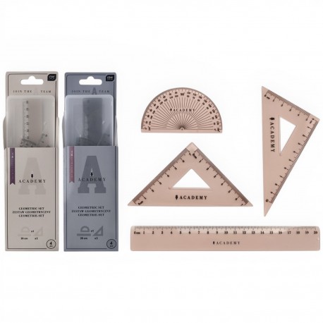 362124 ZESTAW GEOMETRYCZNY KOLOROWY W ETUI Z LINIJKĄ 20 CM ACADEMY INTERDRUK