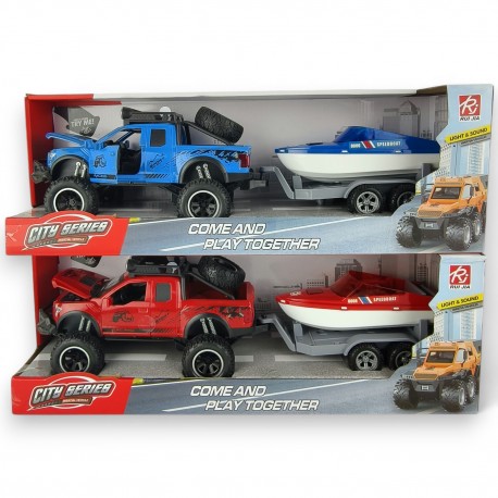644653 SAMOCHÓD JEEP Z ŁODZIĄ W PUDEŁKU DROMADER