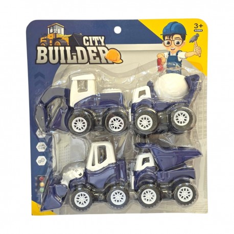 012186 POJAZDY BUDOWLANE ZESTAW 4 SZTUK NIEBIESKIE FH TOYS