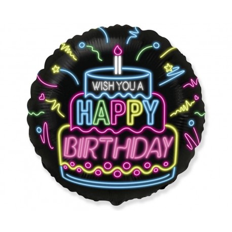 343120 BALON FOLIOWY HAPPY BIRTHDAY NEON 45CM GODAN