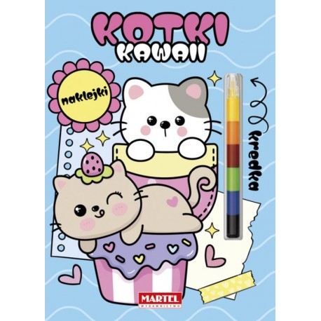520538 MARTEL KOLOROWANKA Z KREDKĄ MODUŁOWĄ I NAKLEJKAMI. KAWAII KOTKI