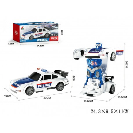 000548 SAMOCHÓR POLICYJNY ROBOT TRANSFORMACJA NA BATERIE JEŹDZI ŚWIATŁO DŹWIĘK GAZELO