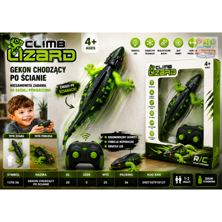 904761 GEKON JASZCZURA ZDALNIE STEROWANA CHODZI PO ŚCIANIE F.H. TOYS