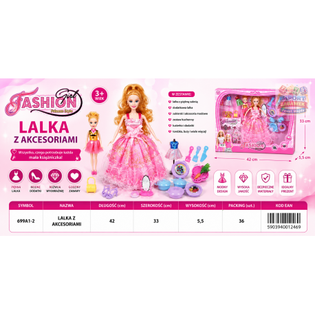 012469 LALKA + MINI LALKA Z AKCESORIAMI F.H. TOYS