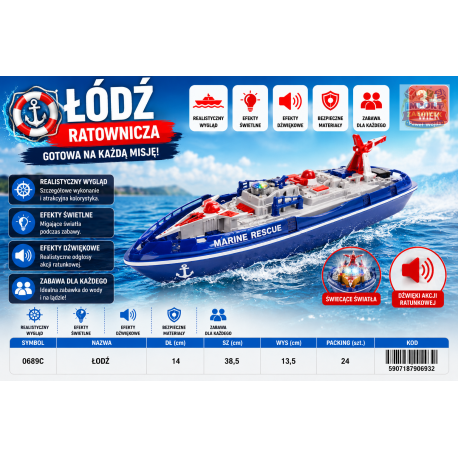 906932 ŁÓDŹ PLASTIKOWA RATUNKOWA 30CM F.H. TOYS