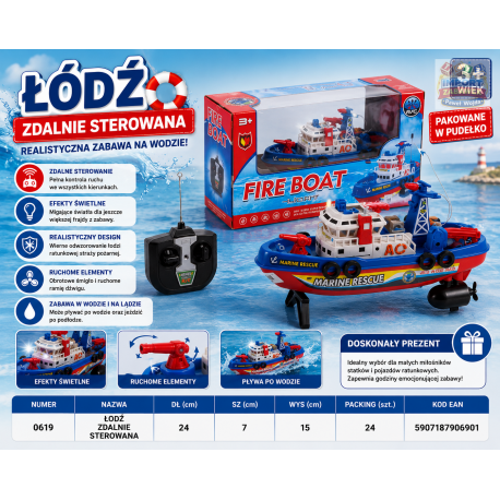 906901 ŁÓDŹ ŁÓDKA ZDALNIE STEROWANA DO WODY PŁYWAJĄCA F.H. TOYS