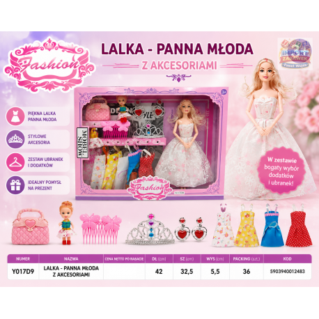 012483 LALKA PANNA MŁODA Z AKCESORIAMI GARDEROBA F.H. TOYS