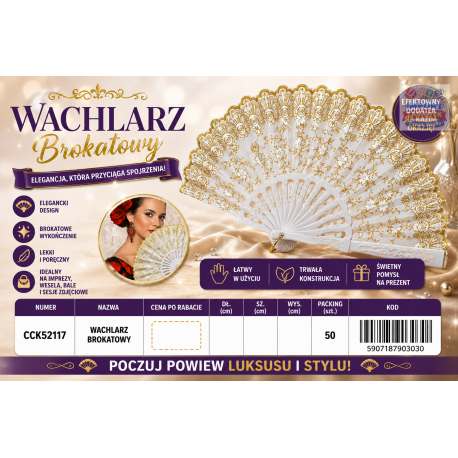 7903047 WACHLARZ ZDOBIONY BIAŁO ZŁOTY F.H. TOYS