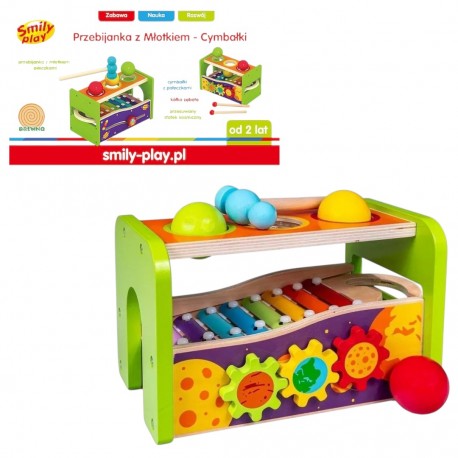 849542 ZABAWKA EDUKACYJNA PRZYBIJANKA CYMBAŁKI DREWNIANE SMILY PLAY ANEK