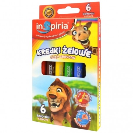 008427 KREDKI ŻELOWE 6 INTENSYWNYCH KOLORÓW SZKOLNE MIĘKKIE IDEALNE INSPIRIA SCHEMAT