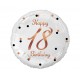 147933 BALON FOLIOWY LICZBA 18 HAPPY 18 BIRTHDAY BIAŁY NADRUK RÓŻOWO-ZŁOTY GODAN