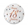 147933 BALON FOLIOWY LICZBA 18 HAPPY 18 BIRTHDAY BIAŁY NADRUK RÓŻOWO-ZŁOTY GODAN