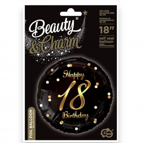 147919 GODAN BALON FOLIOWY HAPPY 18 BIRTHDAY CZARNY 45CM GODAN
