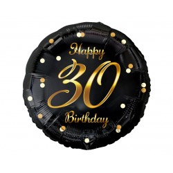 154917 BALON FOLIOWY LICZBA 30 URODZINY B&C HAPPY 30 BIRTHDAY CZARNY NADRUK ZŁOTYGODAN