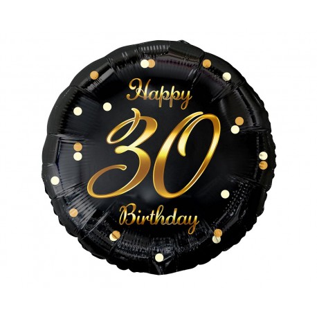 154917 BALON FOLIOWY LICZBA 30 URODZINY B&C HAPPY 30 BIRTHDAY CZARNY NADRUK ZŁOTYGODAN