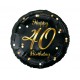 154924 BALON FOLIOWY LICZBA 40 URODZINY HAPPY 40 BIRTHDAY CZARNY NADRUK ZŁOTY 45CM GODAN