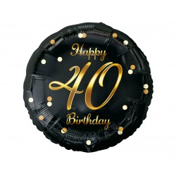 154924 BALON FOLIOWY LICZBA 40 URODZINY HAPPY 40 BIRTHDAY CZARNY NADRUK ZŁOTY 45CM GODAN