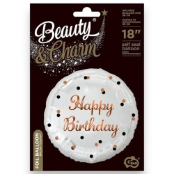 155792 BALON FOLIOWY B&C HAPPY BIRTHDAY BIAŁY 36CM GODAN