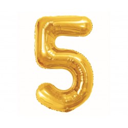 425854 BALON FOLIOWY CYFRA 5, B&C, ROYAL GOLD, 85 CM GODAN