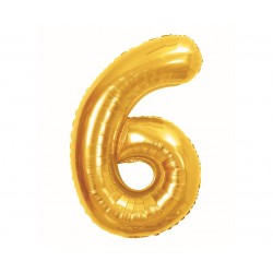 425861 BALON FOLIOWY CYFRA 6, B&C, ROYAL GOLD, 85 CM GODAN