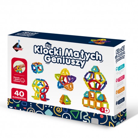 127880 KLOCKI MAŁYCH GENIUSZY GEOMETRYCZNE SZCZOTKI 40 ELEM. ASKATO